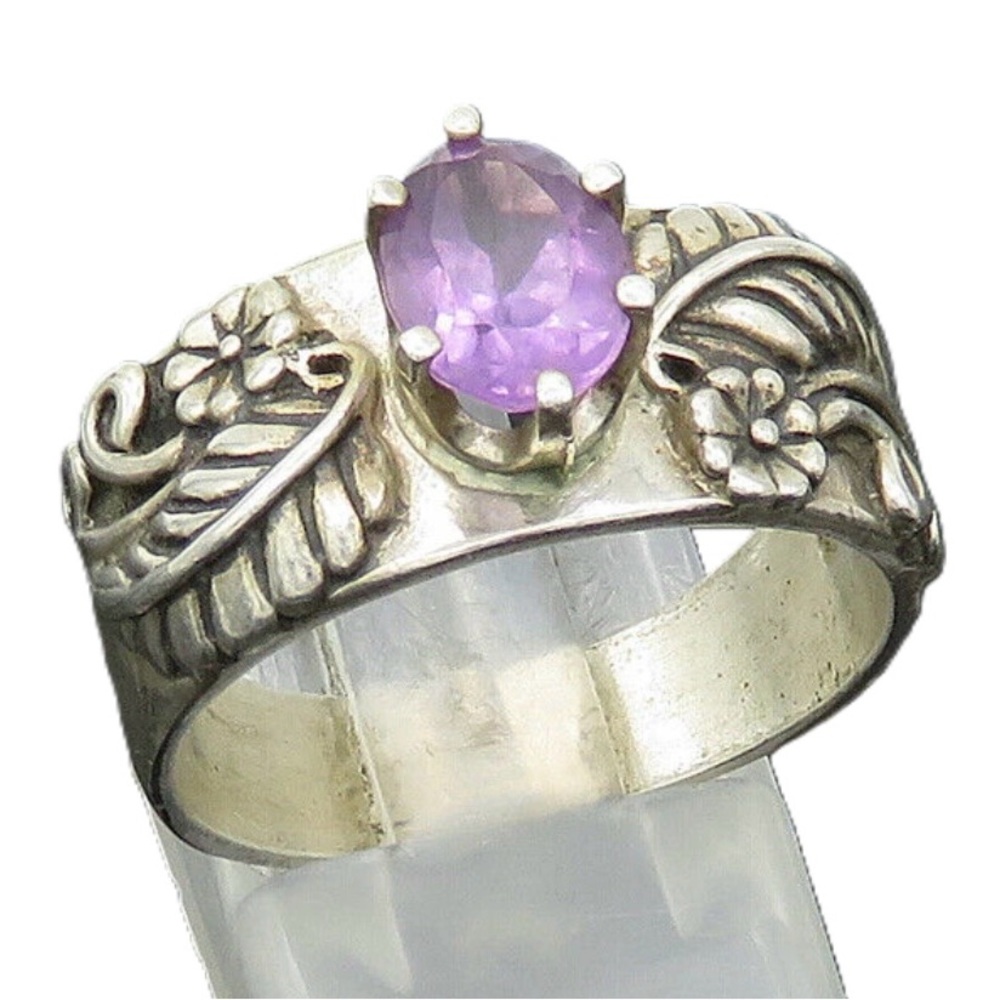 CAROLYN POLLACK 925 Silver  Vintage Amethyst Floral Band Ring Sz 9